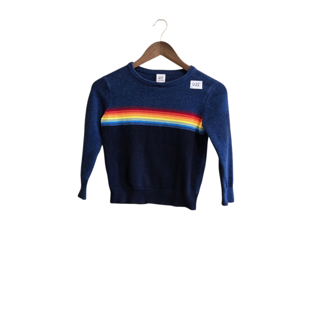 Gap Kids Boys Sweater Size‎ Small 4 6 Navy Blue Long Sleeve Stripe Crew Neck